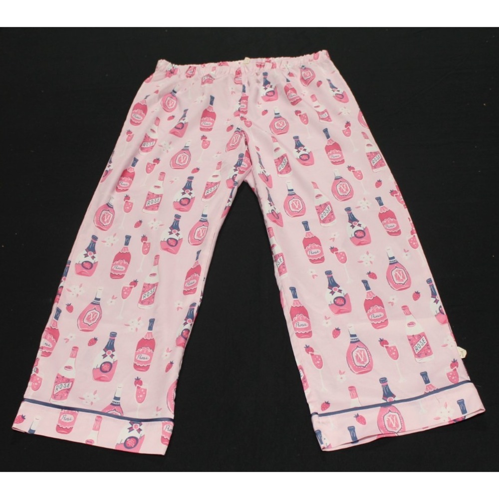 Munki Munki Womens Pajama Pants Pink Rose Wine Bottle Print Lounge Sleepwear L
